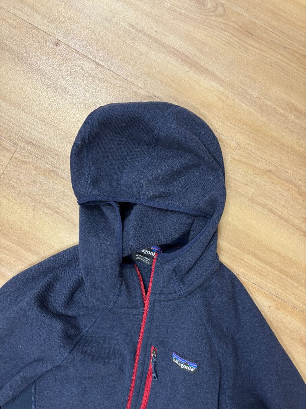 Patagonia Better Sweater Hooded Performance Fleece Navy Red Accents Full Zip